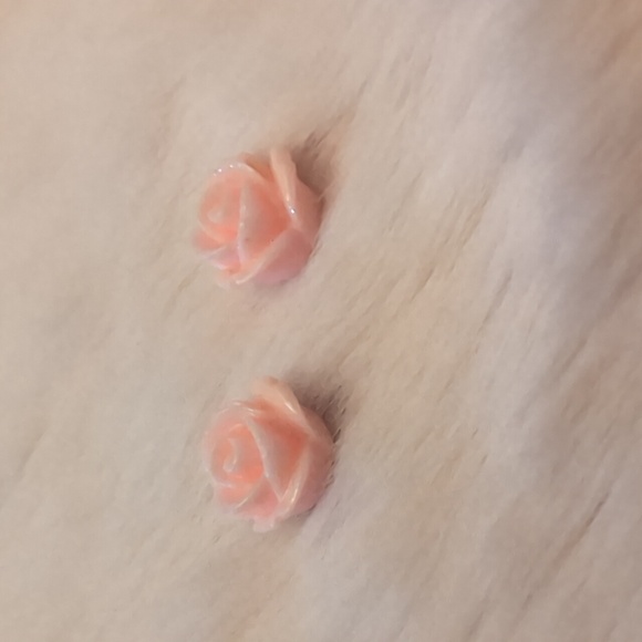 Pink Blooming Rose Stud Earrings - Picture 6 of 9